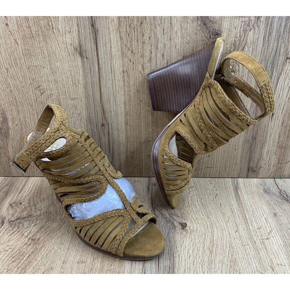 Vince Camuto Women's Janil Sandal 9.5 Block Heel Sliced Slingback Brown  Shoe - Picture 1 of 15